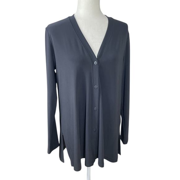 Sympli Button Front Stretch Jersey Long Sleeve Tunic Top Dark Gray Size 10 - Picture 4 of 13